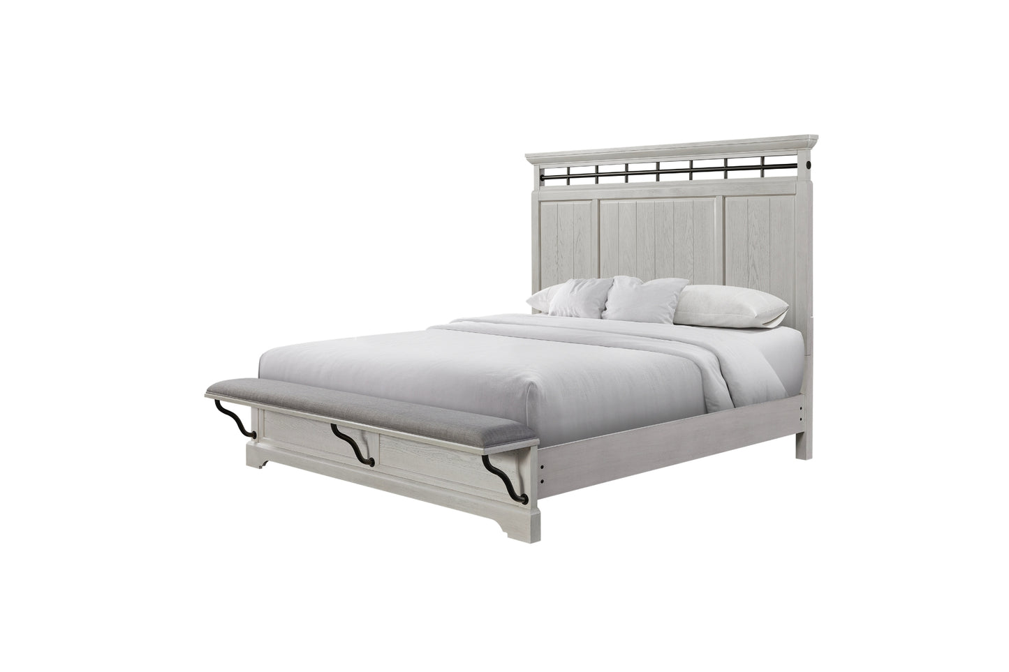 Whitewash Panel Bed with Bench