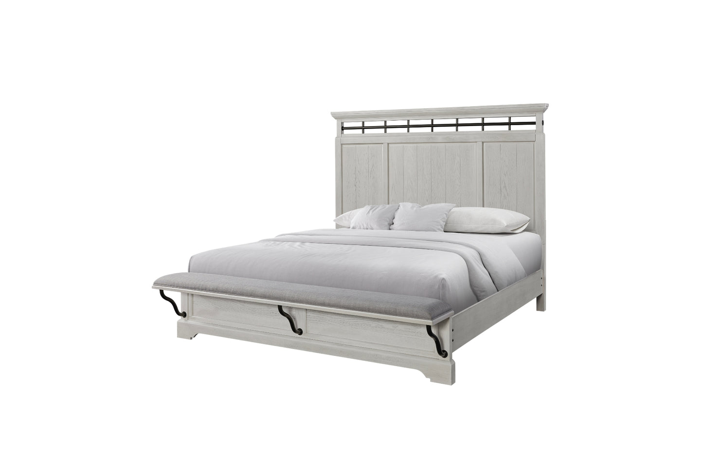 Whitewash Panel Bed with Bench