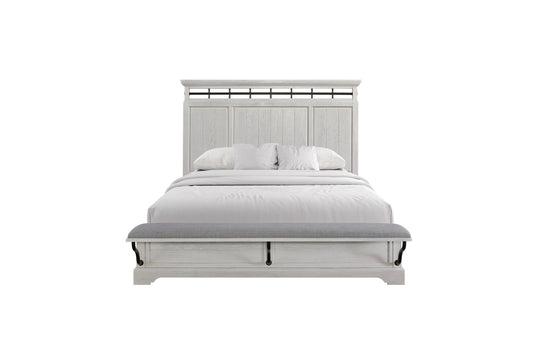 Whitewash Panel Bed with Bench